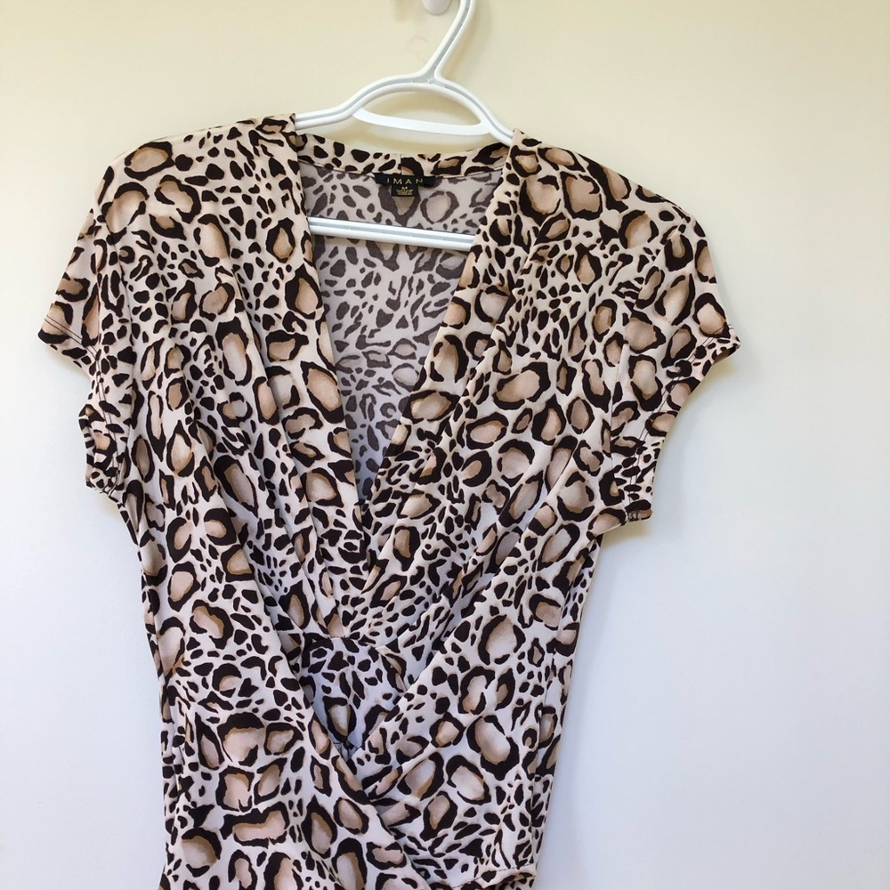IMAN Dress ~ Animal Print Cap Sleeves Belted High Low Hem ~ Size: Medium